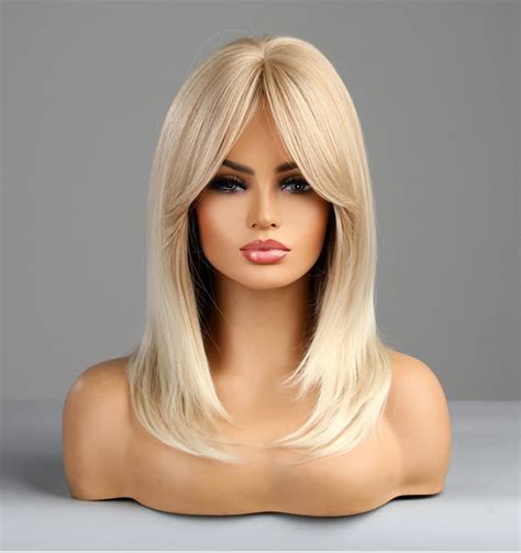Vedar Ombre Light Blonde Wigs With Bangs Short Hair Layered Bob Wig Synthetic Blonde Wigs For