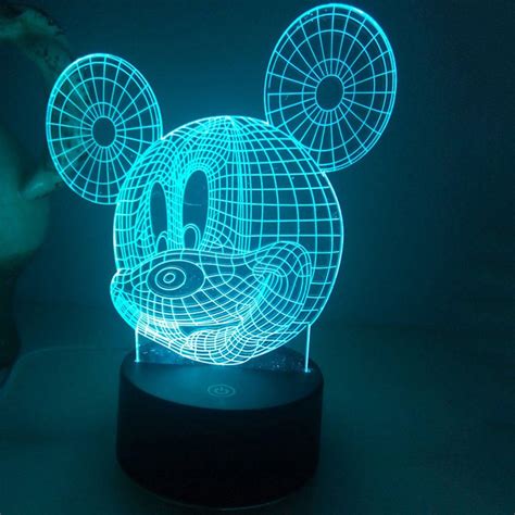 Детска нощна лампа Mickey Mouse, 3D, Акрил, С батерии или Usb, LED ...