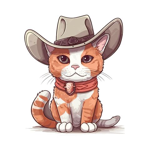 Cowboy cat with hat western illustration cartoon cat | Premium AI