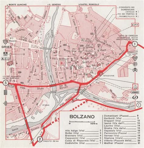 C2682 PIANTA DELLA Città di Bolzano Mappa geografica d epoca 1967