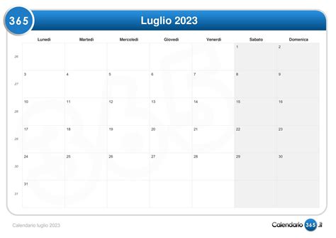 Calendario luglio 2023