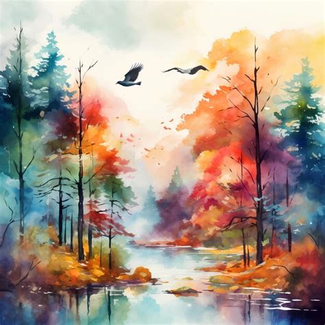 Premium AI Image | An Artistic Watercolor Painting of a Forest with ...