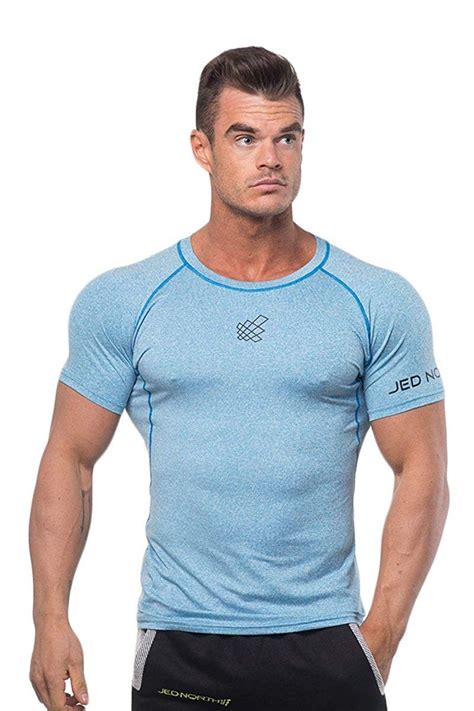 Men S Bodybuilding Workout Short Sleeve Tee Slim Fit T Shirt For Gym Aqua Blue C2128wdv6yr