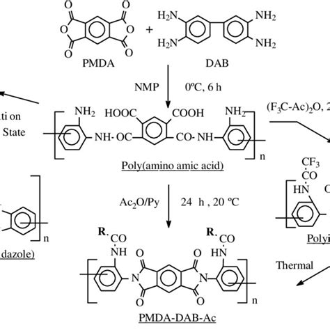 Scheme Catalytic Cyclodehydration Of Poly Amino Amic Acid Pmda Dab