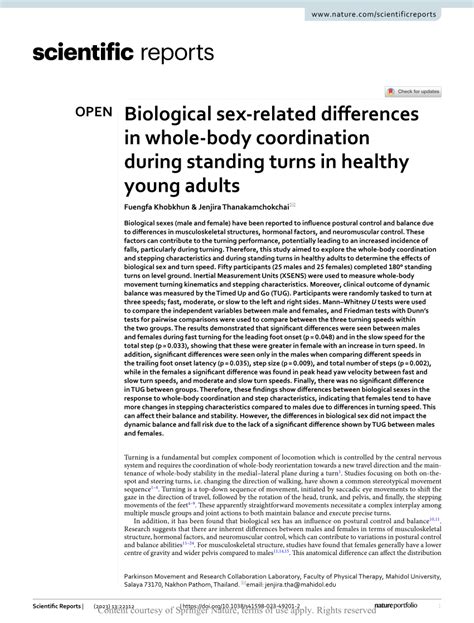 Pdf Biological Sex Related Differences In Whole Body Coordination During Standing Turns In