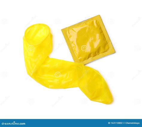 Yellow Condoms On White Background Top View Safe Sex Concept Stock Photo Image Of Genital