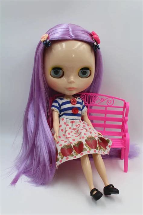 Blyth Doll Flesh White Skin Light Purple Straight Hair Nude Doll Body Has Joints