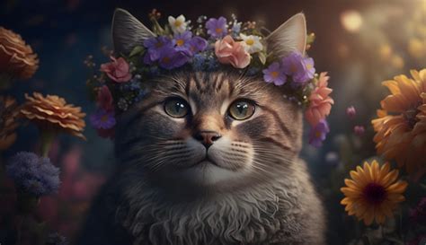 Premium Photo | A cat wearing a flower crown