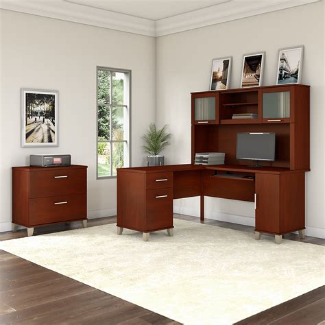 Bush Furniture Somerset 60w L Shaped Desk With Hutch And Lat