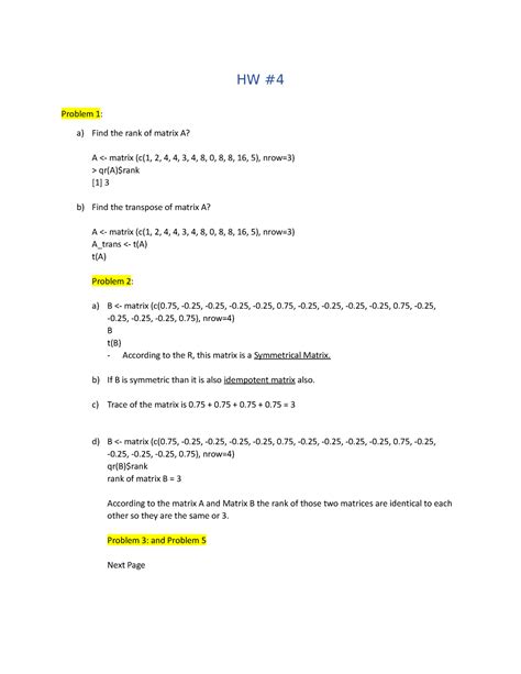 Hw This Is Applied Regression Hw Hw Problem A Find The Rank