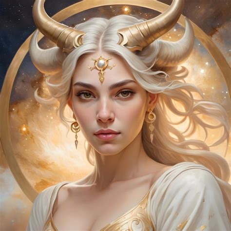 Premium Photo Beautiful Woman With Horns Zodiac Sign Taurus