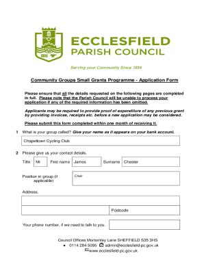 Fillable Online Ecclesfield Pc Gov Community Groups Small Grants