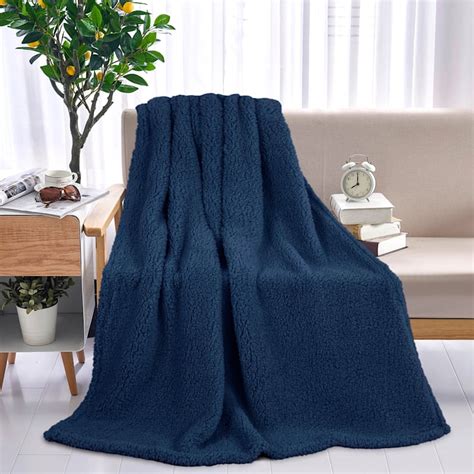 Navy Blue Sherpa Throw Blanket 50x60