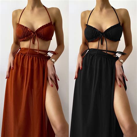 2023 New Swimwear Three Piece Swimsuit Strappy Sexy Bikini Cover Up Skirt Bikini De Cuerda