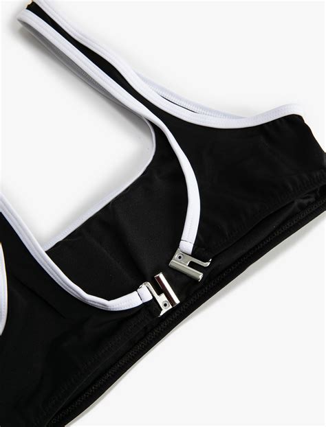 Siyah Kadın Spor Bikini Üstü Biye Detaylı U Yaka SAK BM Koton