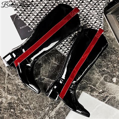 Buono Scarpe/женские высокие сапоги из лакированной кожи; брендовая ...