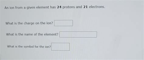 Solved An ion from a given element has 24 protons and 21 | Chegg.com