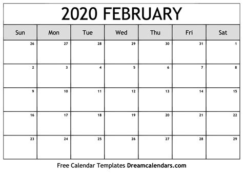 February 2020 Calendar Free Printable With Holidays And Observances