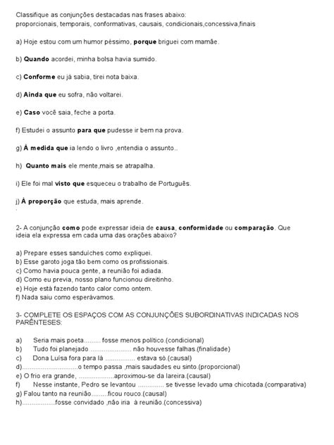Classifique As Conjunções