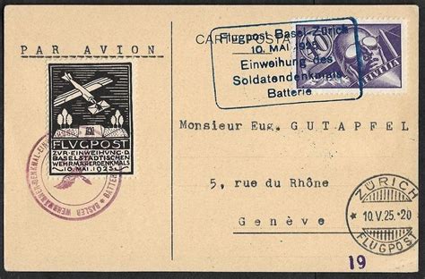 1925 Karte Flug Basel Zürich F7 und VIGNETTE selten ab 1 Kaufen auf