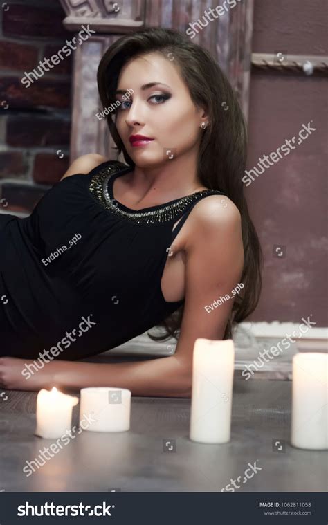 Sexy Brunette Dress Candles By Fireplace Stock Photo 1062811058 Shutterstock