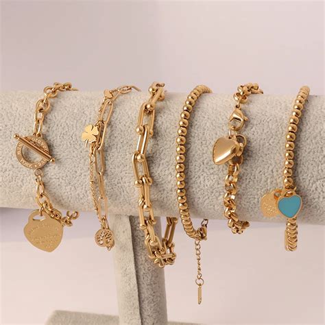 Armbanden Met Rvs Kralen Armbanden Voor Vrouwen Goud Kleur Armband Hart