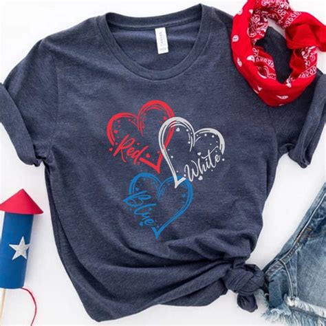 Hot Trending T Shirt With Red White Blue Heart Fourth Of July Usa Flag Tshirt Independence