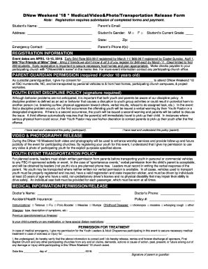 Fillable Online FBC Youth PASSPORT Registration Medical Release Form