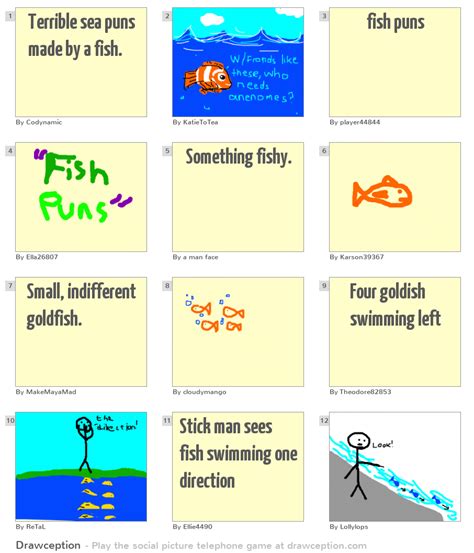 Terrible sea puns made by a fish. - Drawception