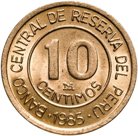 Монета Перу 10 сентимо 1985 стоимостью 159 руб.