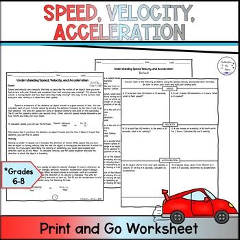 Speed Velocity And Acceleration Review Worksheet By Butterflies In