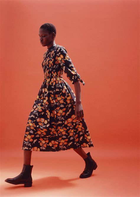 Blackmulti Shirred Floral Midi Dress Whistles Whistles