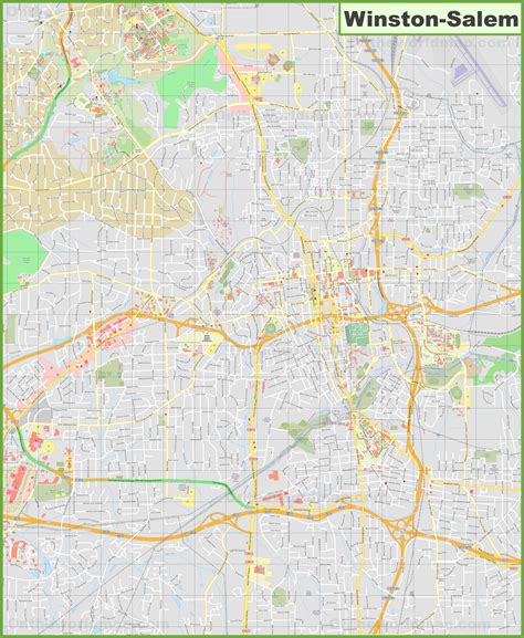 Large detailed map of Winston-Salem - Ontheworldmap.com
