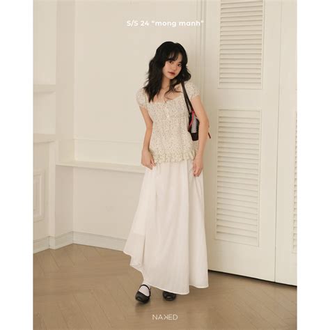 Chân váy dài dáng xoè hoạ tiết nơ Naked by V Emma Skirt Shopee Việt Nam
