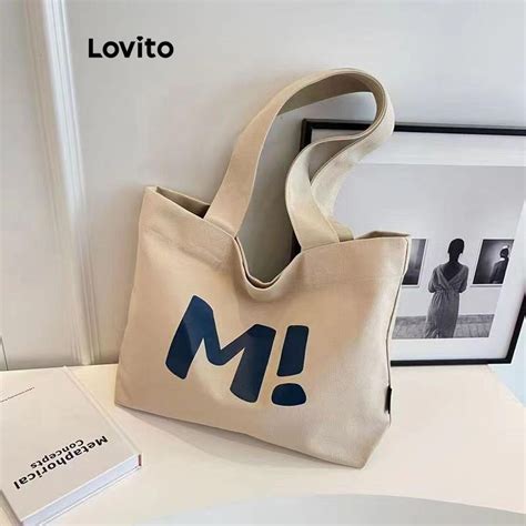 Lovito Casual Plain Cute Letter Large Capacity Shoulder Tote Bag For