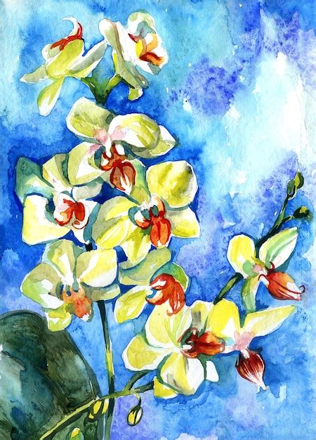 Premium Photo | Watercolor yellow summer orchid