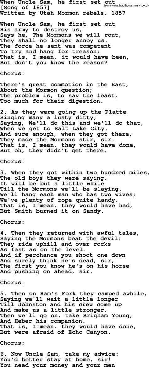 Old American Song Lyrics For When Uncle Sam He First Set Out With Pdf