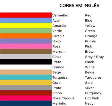 Tabela De Cores Em Ingles Traducao