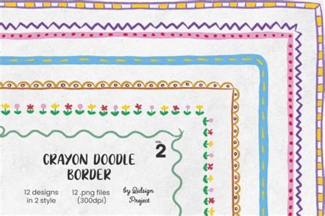 12 Crayon Doodle Border Decorative Page Graphic By Qidsign Project · Creative Fabrica