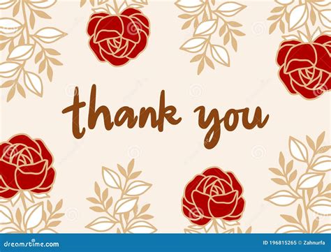 Floral Thank You Card Design With Peony Flowers And Leaf In Linear