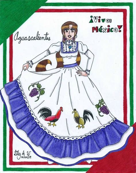 Traje típico de Aguascalientes Dibujo hecho por Lily de Wakabayashi