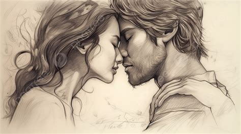 Drawing Of A Couple Kissing On Their Faces Background Lovers Pictures