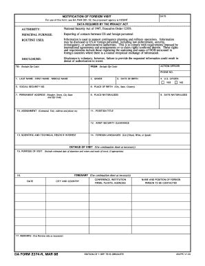 Fillable Online NOTIFICATION OF FOREIGN VISIT DATE For Use Of This Form