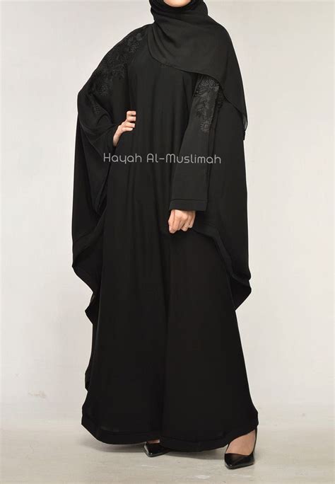 Black On Black Embroidered Batwing Farasha PREMIUM Batwing Abaya