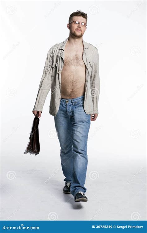 Macho Man In The Jacket On A Naked Body With A Portfolio Stock Image Image Of Attractive