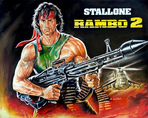 Rambo 2 1985 Sylvester Stallone Painting Movie Poster Art Portrait