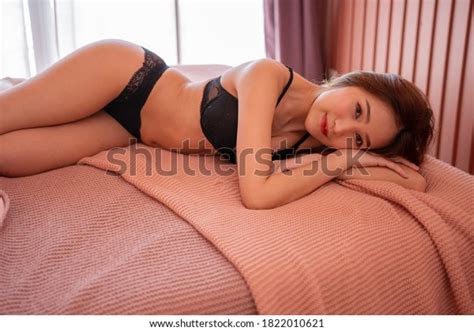 Sexy Asian Women Black Lingerie Laying Stock Photo Shutterstock