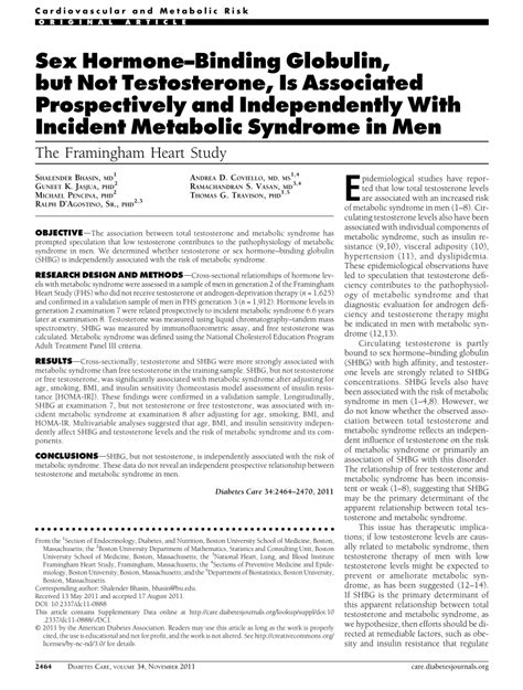 PDF Sex Hormone Binding Globulin But Not Testosterone Is Associated Prospectively And