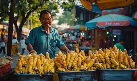A Man Selling Corn Premium Ai Generated Image