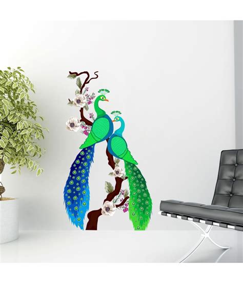 Creatick Studio Colouful Peacock Pvc Vinyl Multicolour Wall Stickers